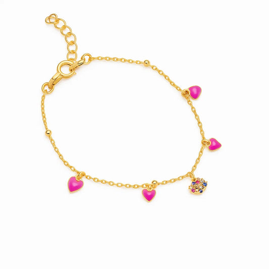 Pulseira Meu Amor Miado – Joia com Gatinho e Coração Esmaltado