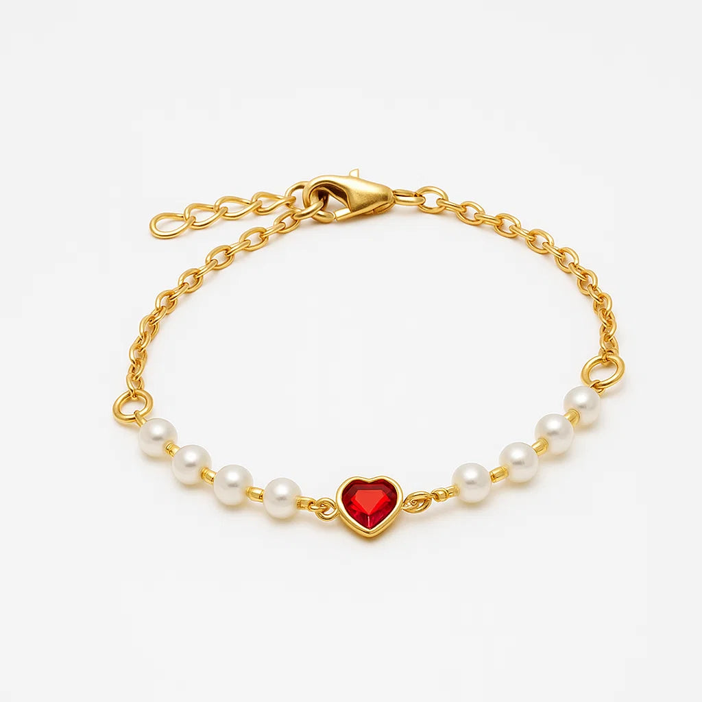 Amor de Mãe – Pulseira com Pérolas e Coração Dourado