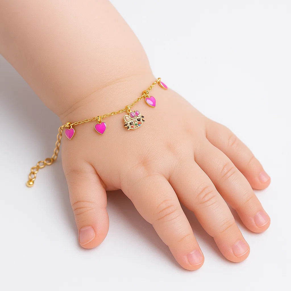 Pulseira Meu Amor Miado – Joia com Gatinho e Coração Esmaltado